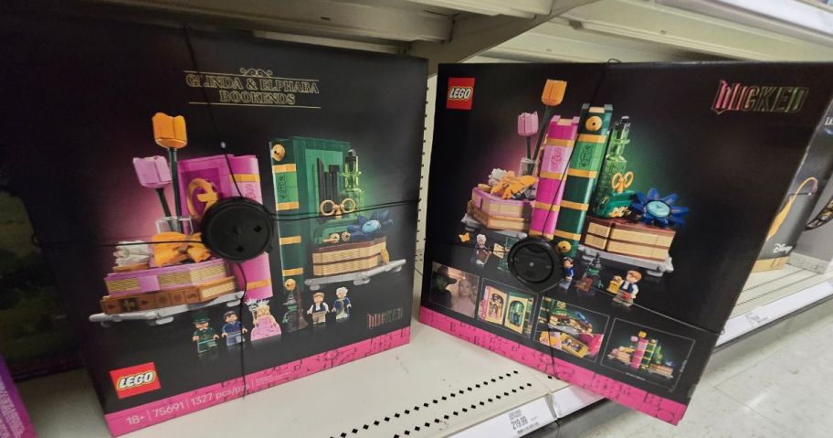 Wicked LEGO sets on a shelf in a store