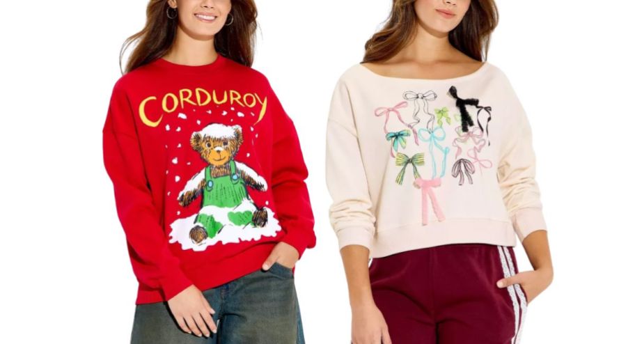 two different Target print sweatshirts