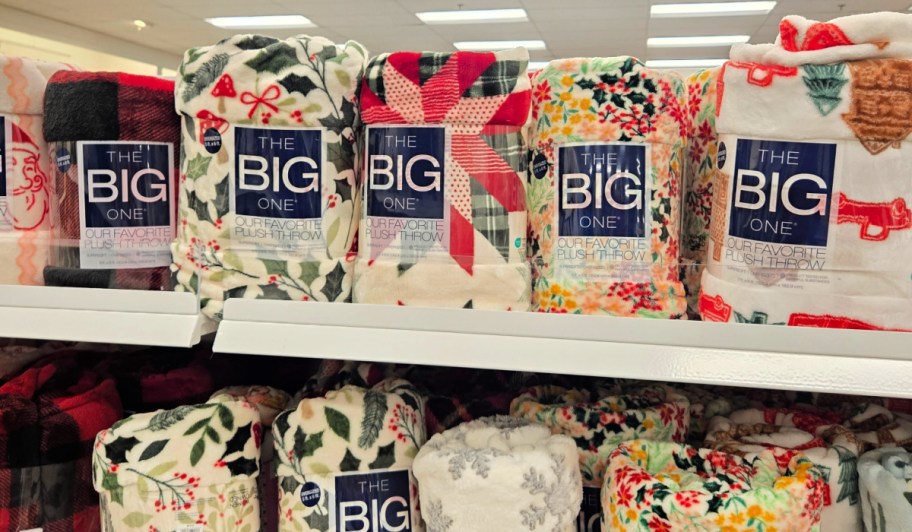 the big one holiday throws on display in store