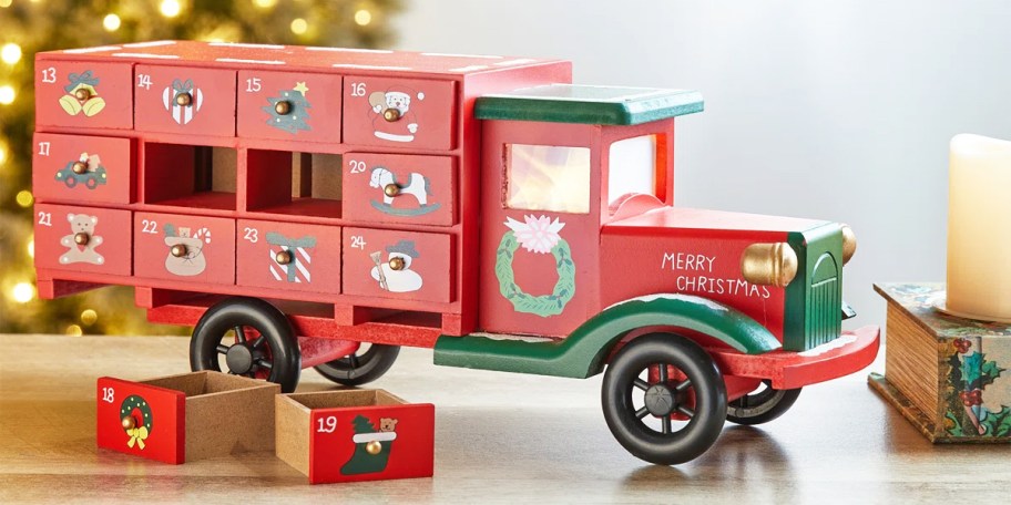 red wooden truck advent calendar