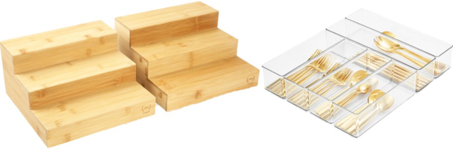 bamboo riser set and drawer organizer set