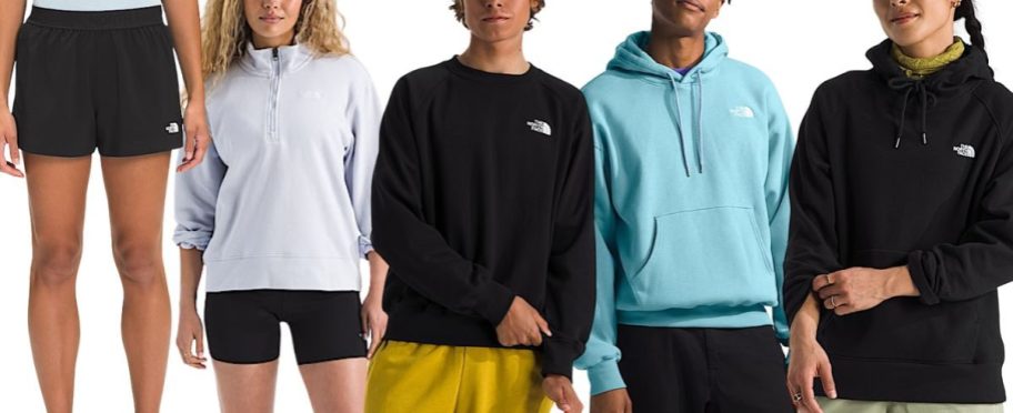 The north face clothing five different items