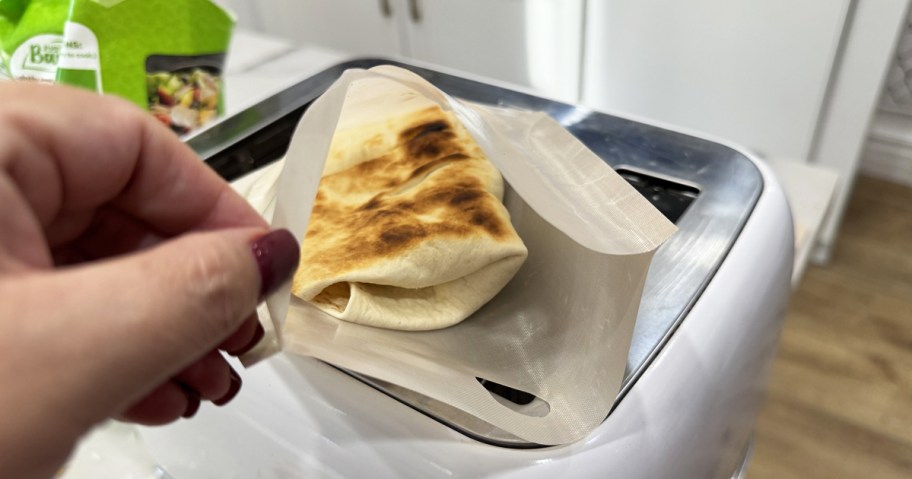 toasted wrap inside of a toaster bag