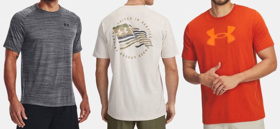 three men in under armour shirts