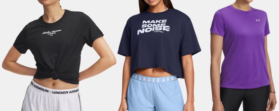 three women in under armour shirts