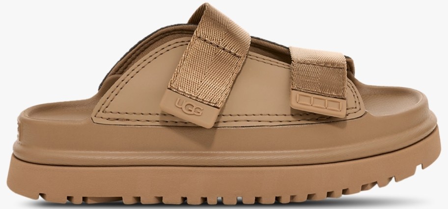 a tan velcro 2 strap sandal