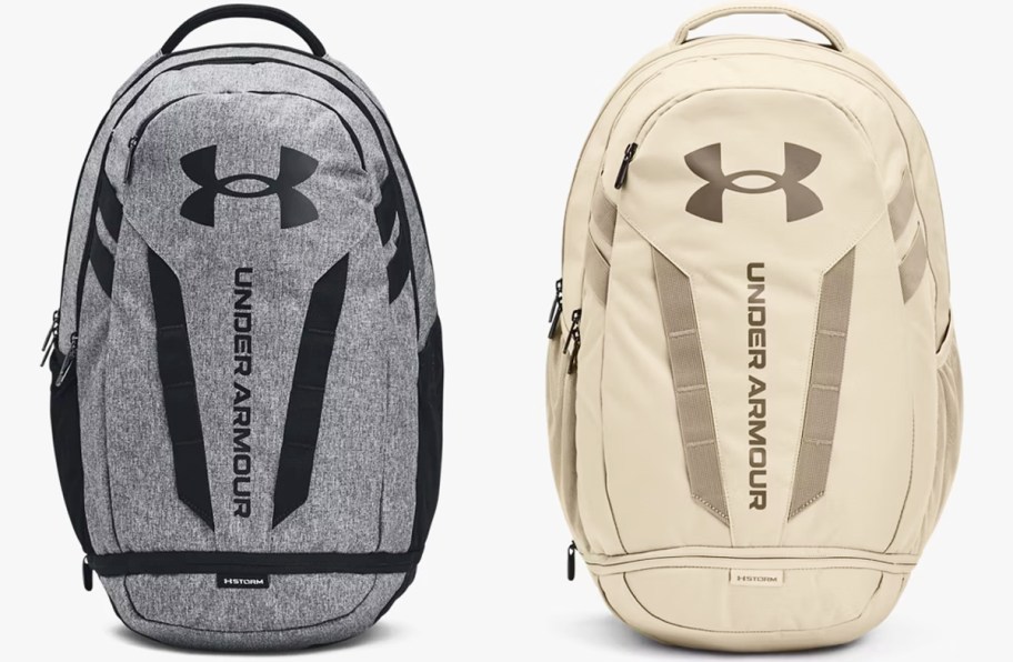 grey and beige under armour backpacks