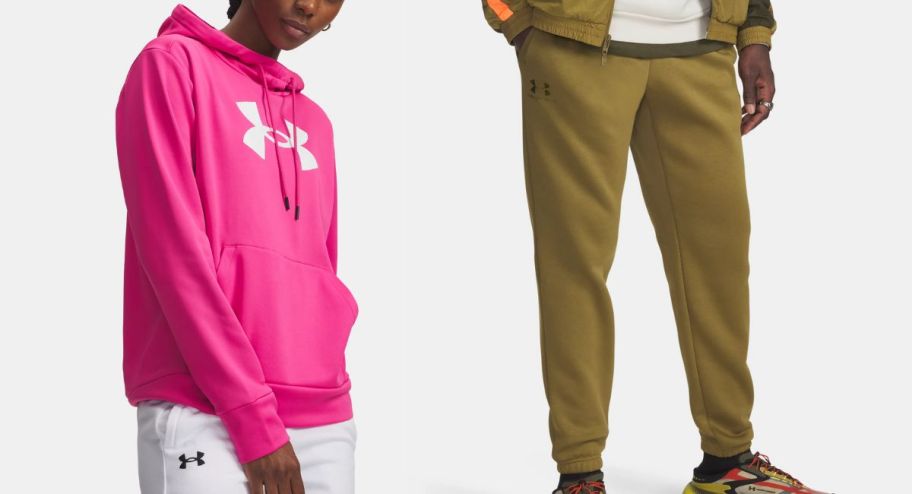 Under armour pink sweater and green pants