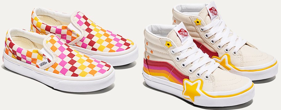 pink, orange, yellow, and red sneakers