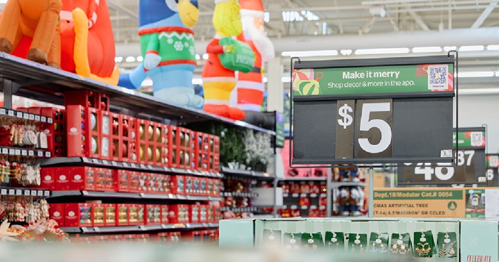 walmart holiday store aisle with $5 signage