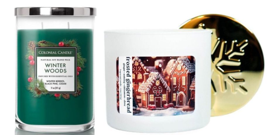 stock image of two Winter Colonial candles