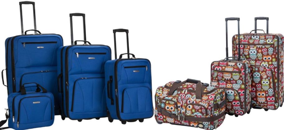 A blue luggage set and an owl set