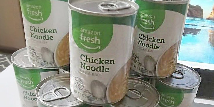 amazon fresh chicken noodle soup cans stacked 
