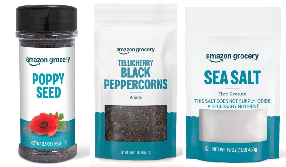 poppy seed bottle and two bags of spices