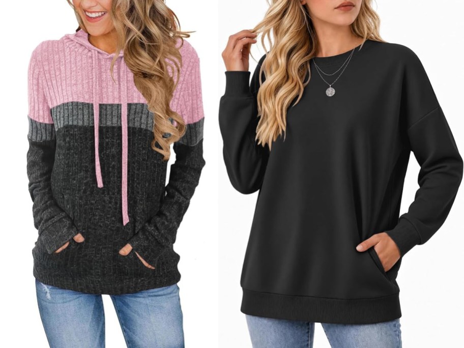 woman wearing black and pink hoodies