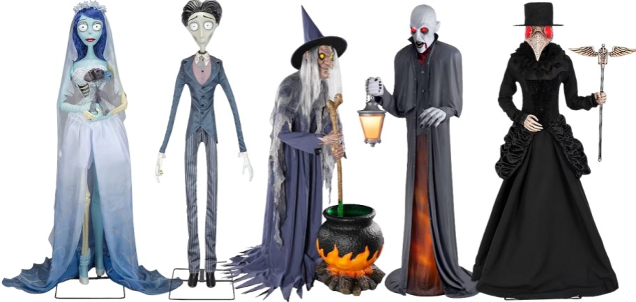 five various animatronic halloween decor