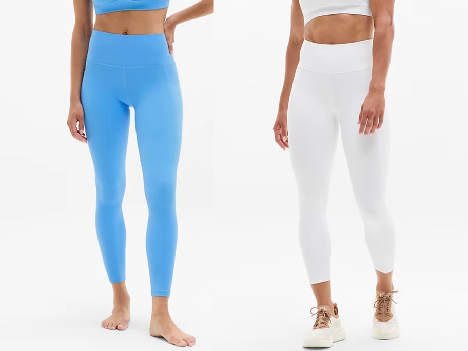 women wearing blue and white leggings