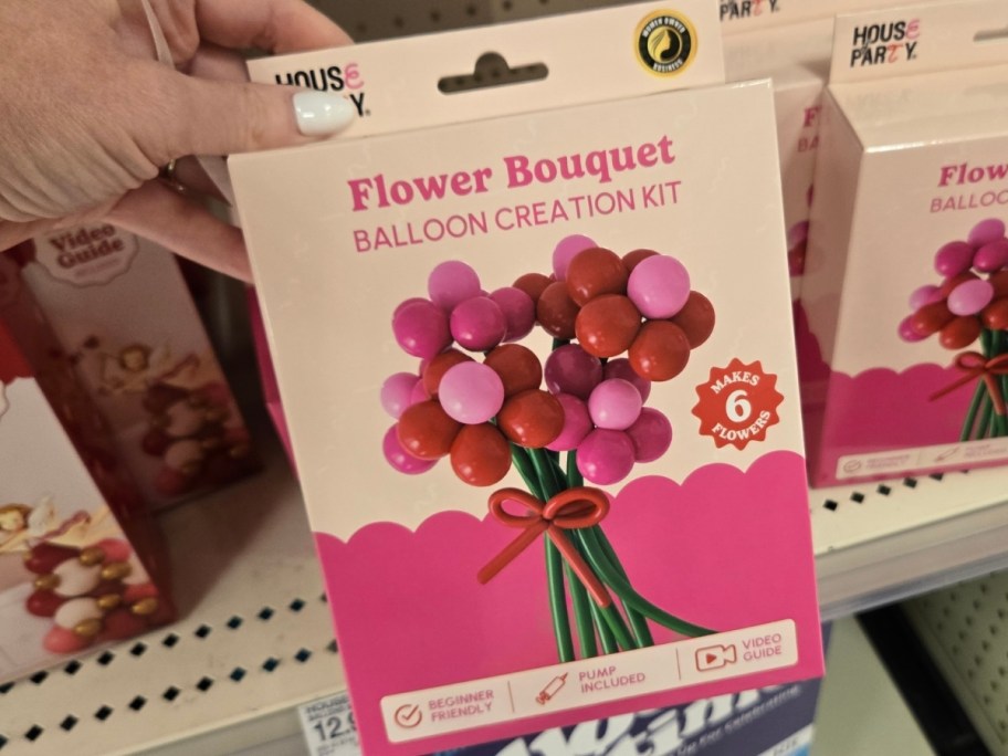 balloon bouquet kit in a box on a store shelf