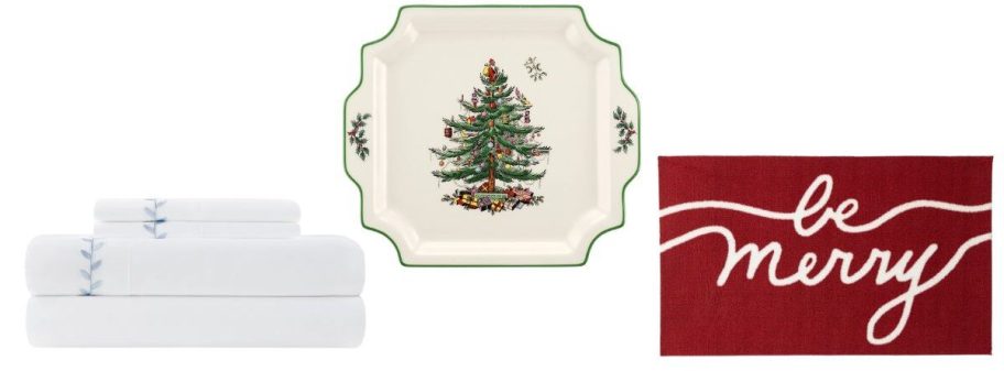 sheets, a spode tray, and a doormat