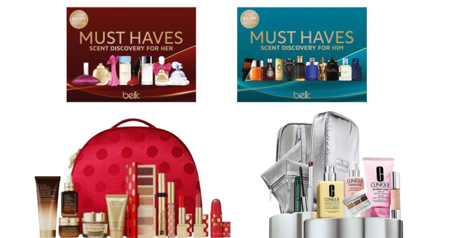 beauty must haves boxes, an estee lauder set, and a clinique set