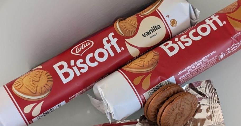 two biscoff cookie packs on counter