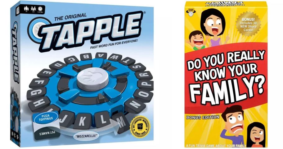 tapple game and Moose Games: Do You Really Know Your Family? game boxes