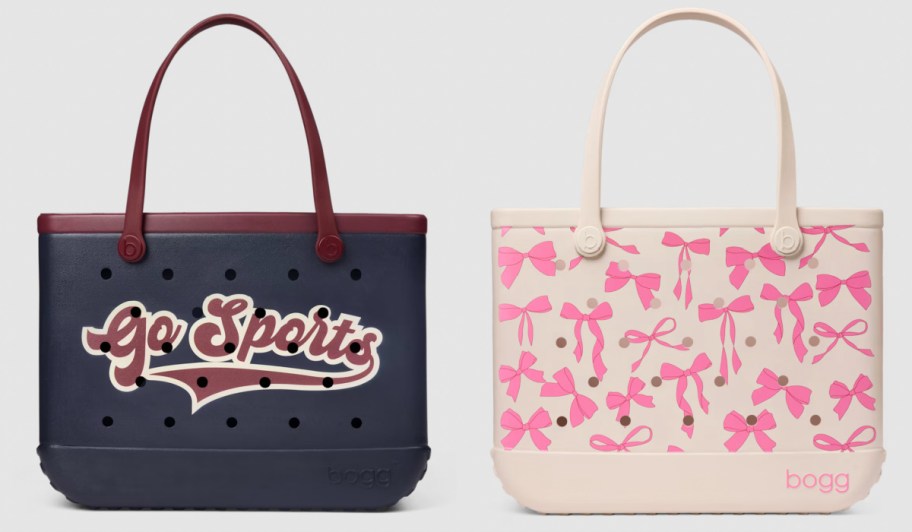 blue go sports bag and pink bow bag