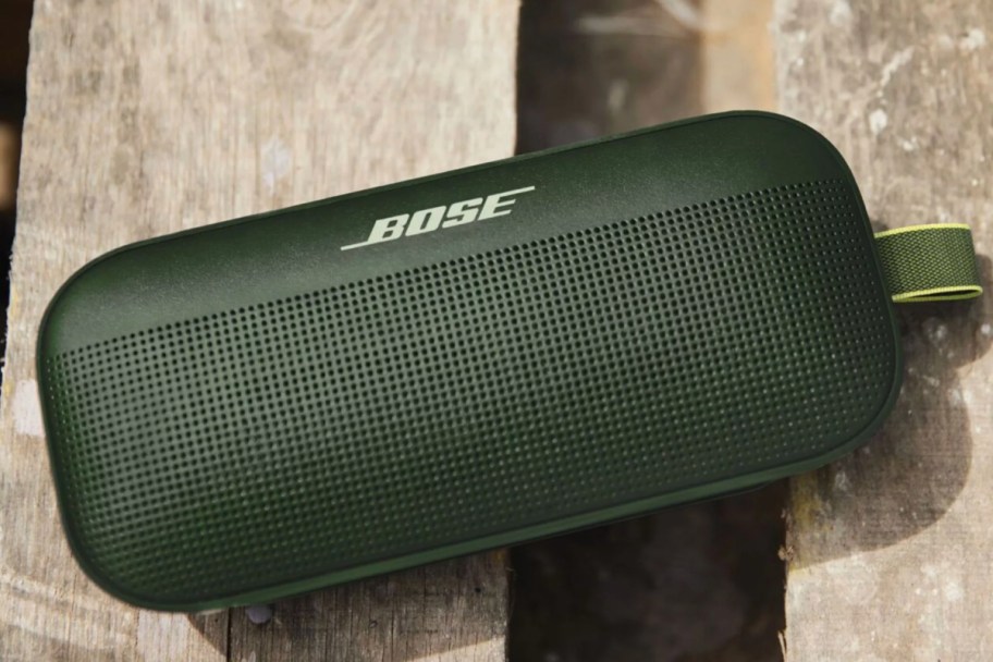 green portable speaker