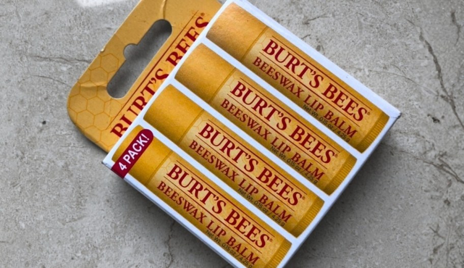 a four pack of burts beees lip balm