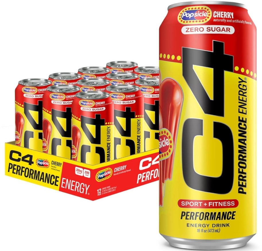 C4 Smart Energy Drink Popsicle Cherry Zero Sugar 12-Packs