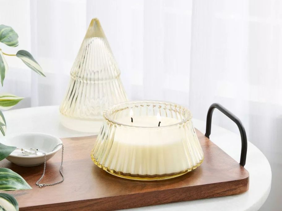 open Threshold 2-Wick Figural Tree Glass Jar Candle on tray