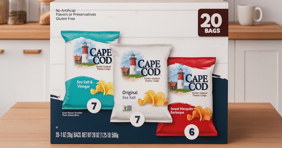 a 20 count variety pack box of potato chips