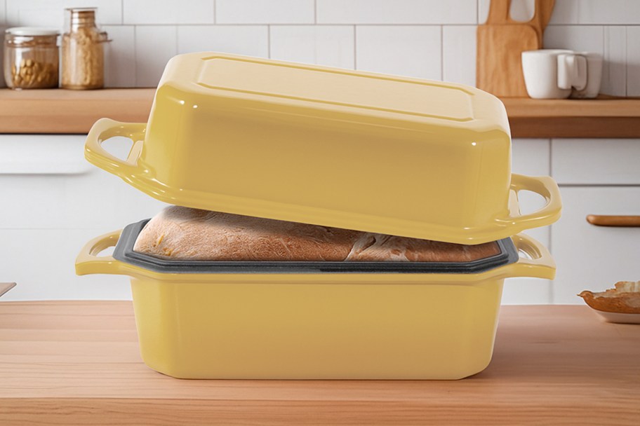 yellow cast iron bread pan