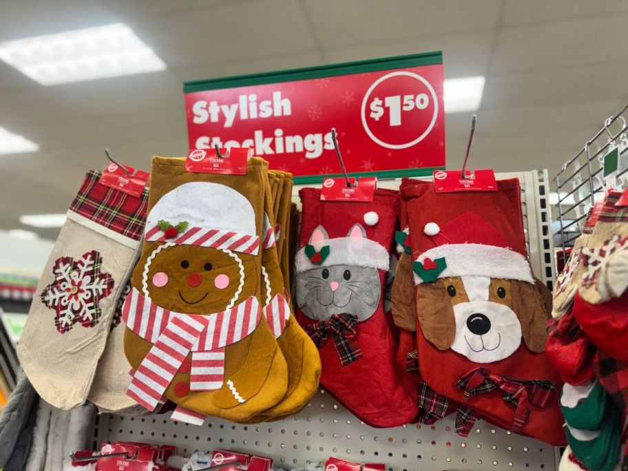 Christmas stockings at Dollar Tree.
