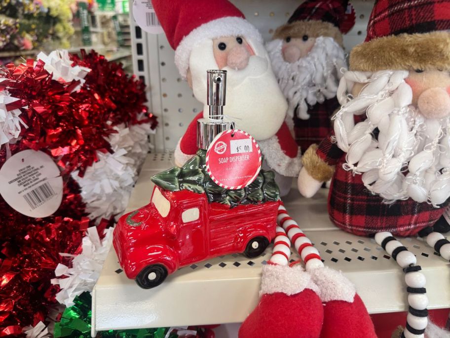 A Christmas truck soap dispenser at Dollar Tree.