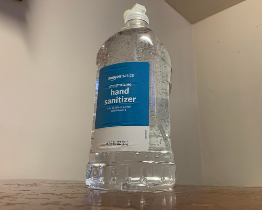 close up of classroom sized hand sanitizer