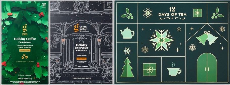 two coffee pod and one tea advent calendars