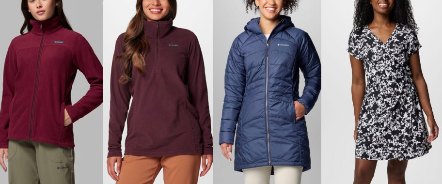 women wearing red and blue jackets and black and white dress 