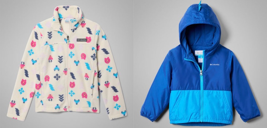 white and blue kids columbia jackets