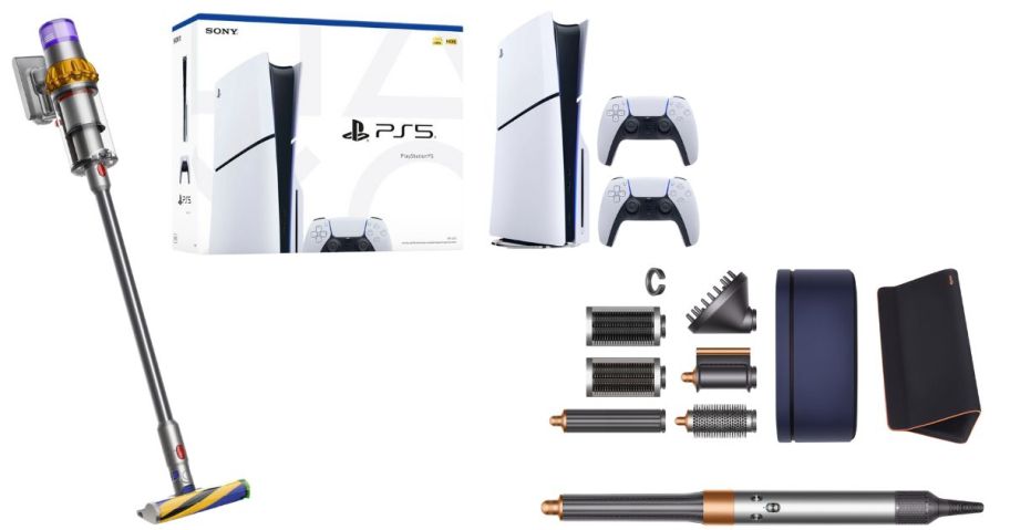 dyson vacuum, playstation 5, and dyson airwrap