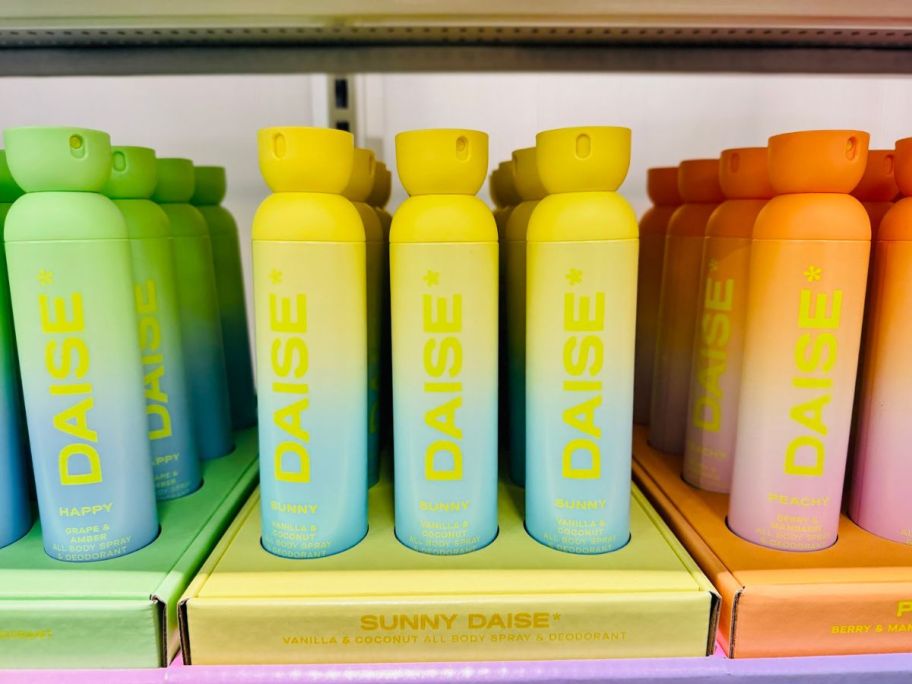 display of daise foaming body washes in different scents