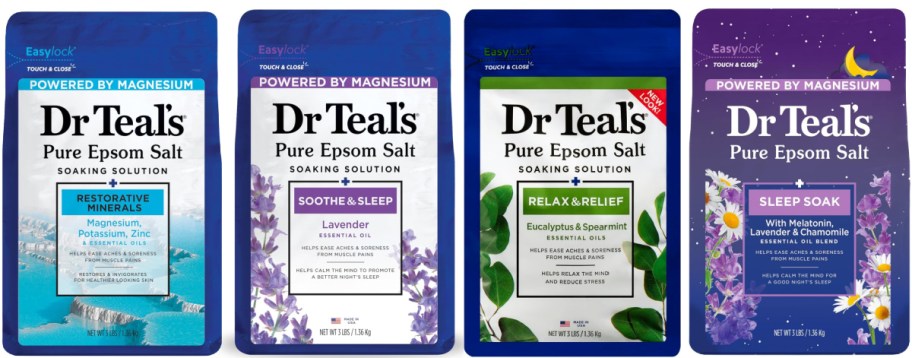 Four bags of varieties of epsom salts.