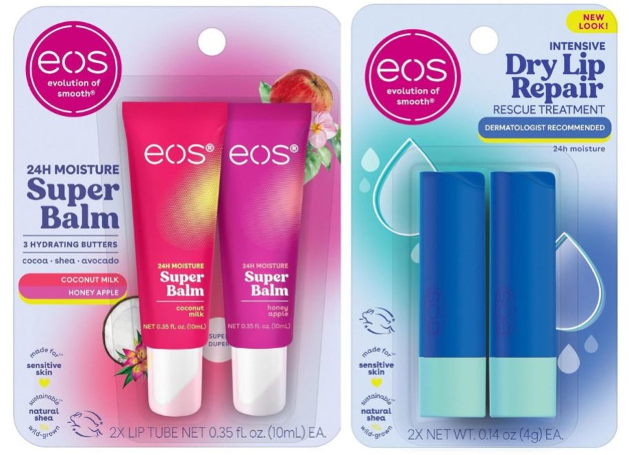 two different sets of eos lip treatments