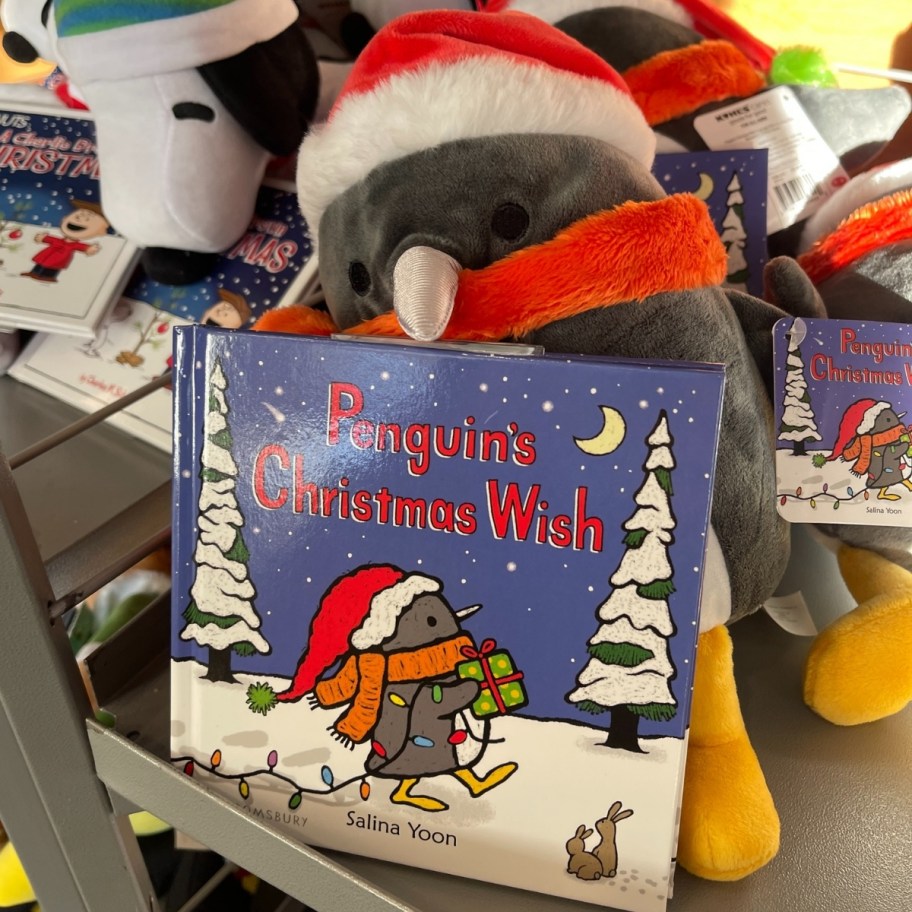 penguin plush and book