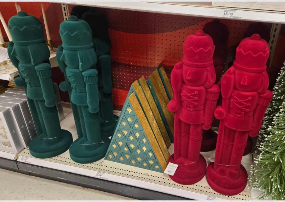 red and green flocked nutcrachers