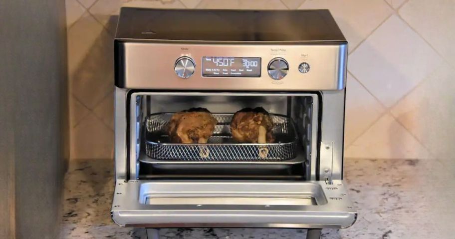 ge convection oven on counter in kitchen