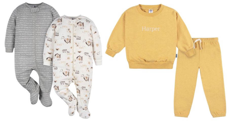 gerber Sleep 'N Plays 2-Pack and top and pant set