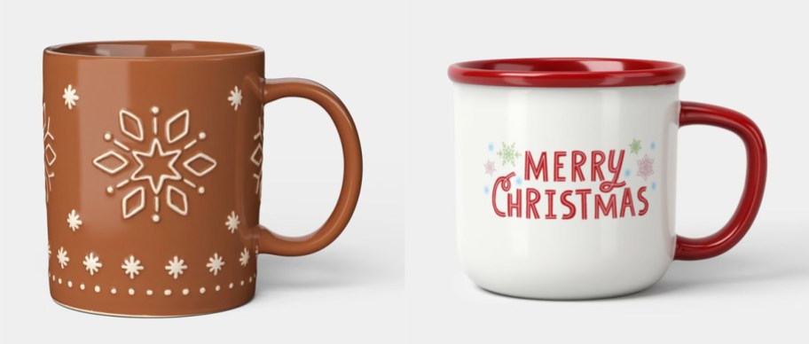 gingerbread snowflake and christmas mugs