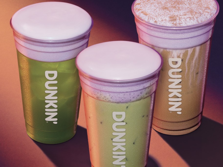two green and one brown dunkin drinks 