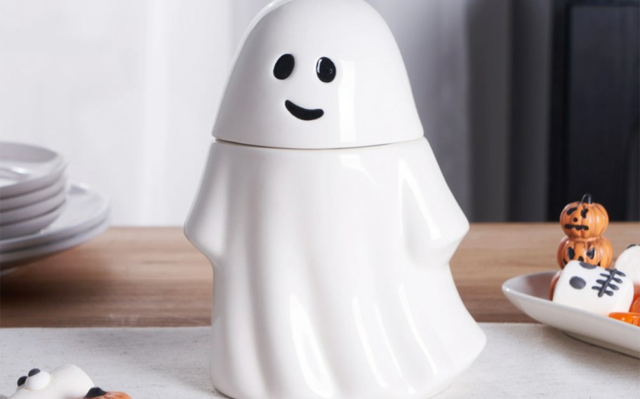 ghost candy jar on table